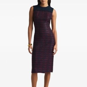 ST. JOHN Sleeveless Tweed Sheath Dress - Blue Red Work Career Cocktail 10